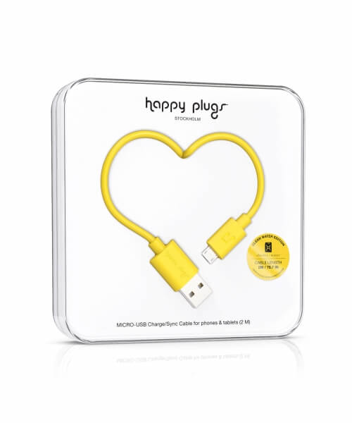 Happy Plugs Micro-USB to USB Charge/Sync Cable (2.0m) - Yellow