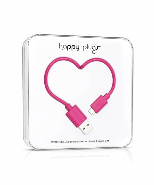 Happy Plugs Micro-USB to USB Charge/Sync Cable (2.0m) - Cerise